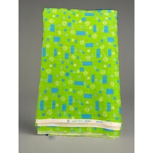 Colorful Aqua Green Geometric Floral Seersucker Fabric Light Weight 46"wx54"l